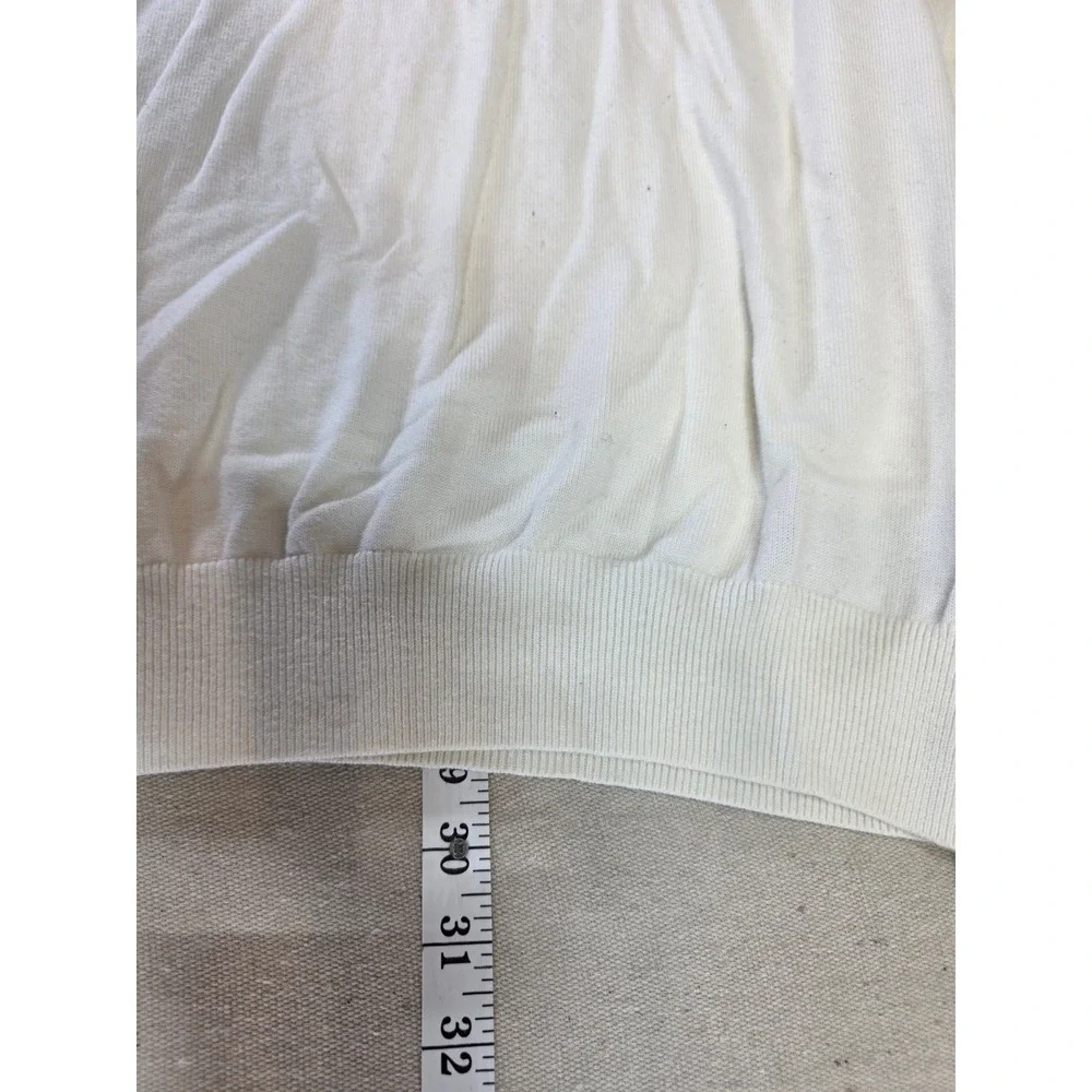 Tommy Hilfiger Golf Mens V-Neck Sweater Cream Grey Striped Cotton Blend Size M